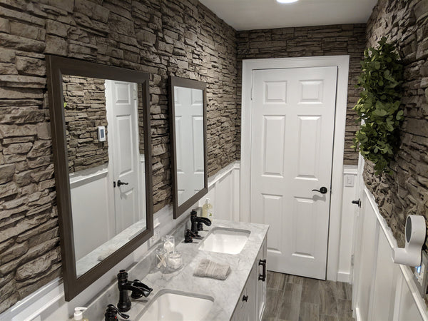 Lightning Ridge faux stone panel in Oyster Gray – bathroom wall and accent wall