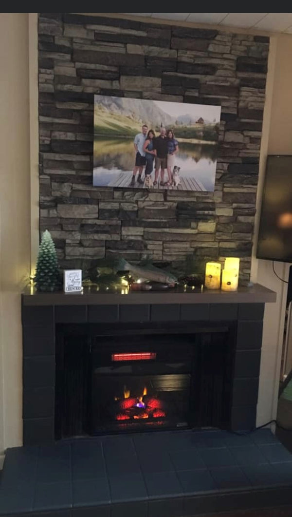 Earth's Valley faux stone panel in Nature's Spirit – fireplace surround and accent wall installed by a DIY homeowner
