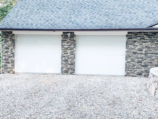 Lightning Ridge faux stone panel in Gray Fox – exterior siding installed by a DIY homeowner
