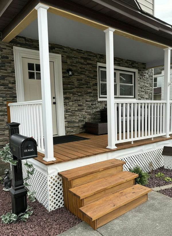 Lightning Ridge faux stone panel in Nature's Spirit – exterior siding installed by a DIY homeowner