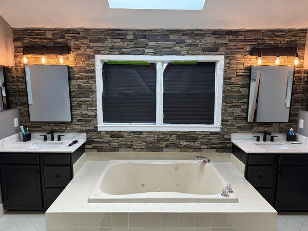 Lightning Ridge faux stone panel in Nature's Spirit – bathroom wall
