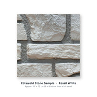 Cotswold Stone sample piece in Fossil White, cut from the full faux limestone panel
