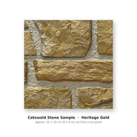 Cotswold Stone sample piece in Heritage Gold, cut from the full faux limestone panel