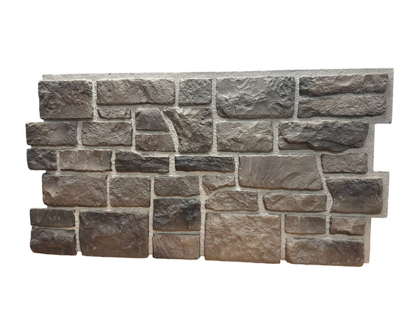 Cotswold Stone faux stone wall panel in Abbey Gray, warm weathered gray limestone, front view
