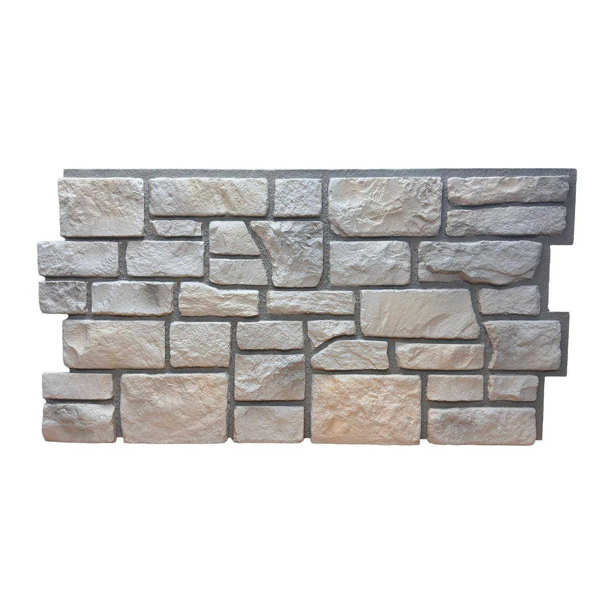 Cotswold Stone faux stone wall panel in Fossil White, pale weathered limestone, front view