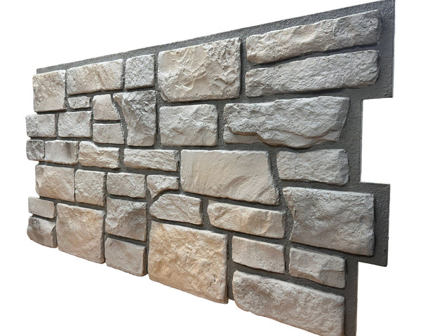 Side view of a Cotswold Stone Fossil White panel showing its depth of about 1 in