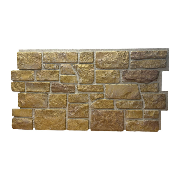 Cotswold Stone faux stone wall panel in Heritage Gold, rich golden aged stone, front view