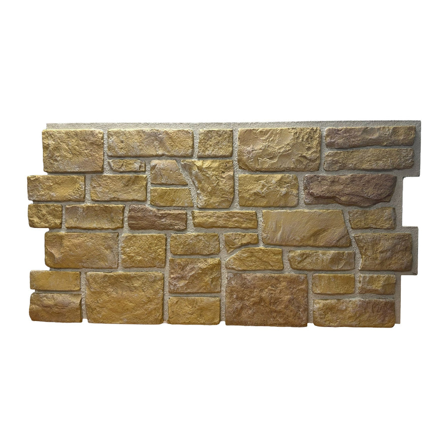 Cotswold Stone faux stone wall panel in Heritage Gold, rich golden aged stone, front view
