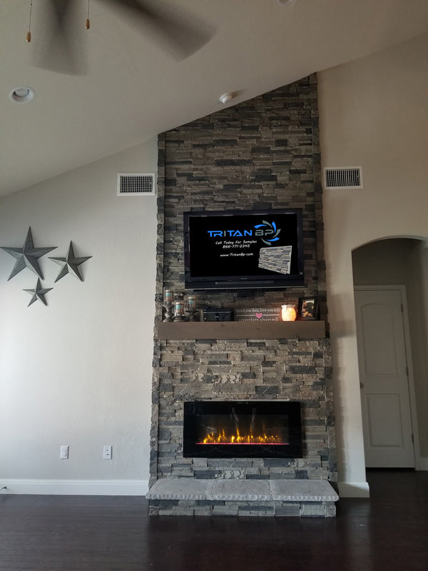 Earth's Valley faux stone panel in Gray Fox – fireplace surround and accent wall