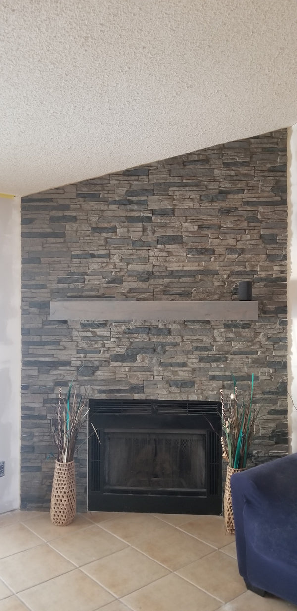 Earth's Valley faux stone panel in Gray Fox – fireplace surround and accent wall