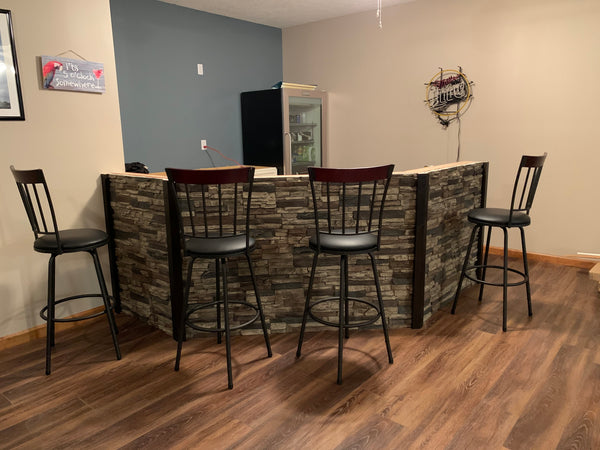 Lightning Ridge faux stone panel in Nature's Spirit – basement wall