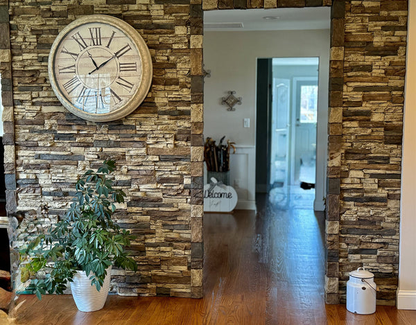 Lightning Ridge faux stone panel in Nature's Spirit installed by a DIY homeowner