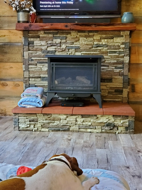 Lightning Ridge faux stone panel in Nature's Spirit – fireplace surround