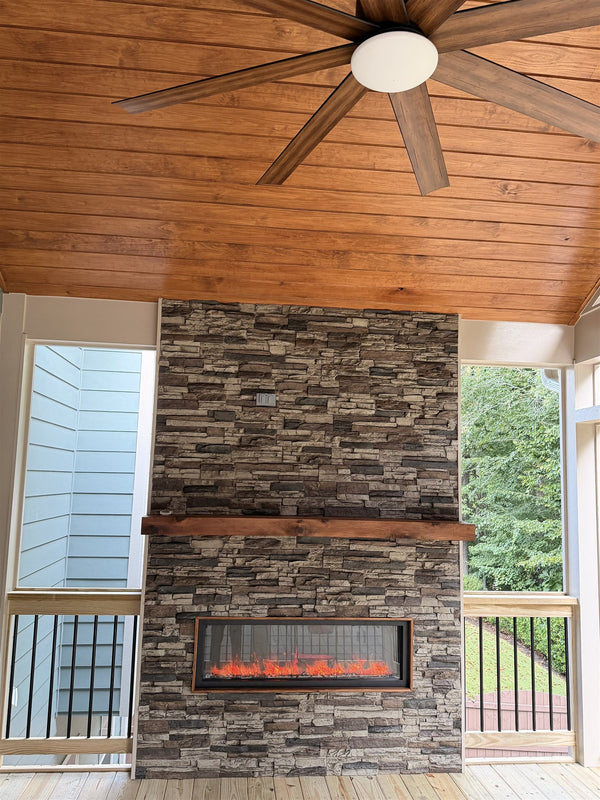 Lightning Ridge faux stone panel in Nature's Spirit – fireplace surround installed by a DIY homeowner