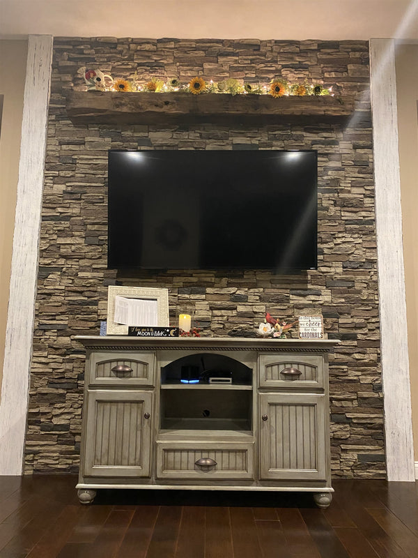 Lightning Ridge faux stone panel in Nature's Spirit – fireplace surround and accent wall