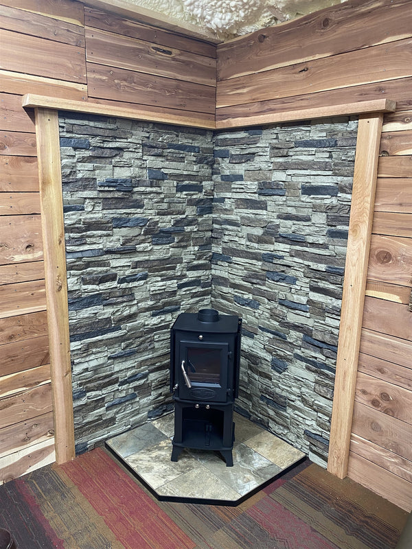 Lightning Ridge faux stone panel in Nature's Spirit – fireplace surround